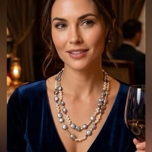 52”!!! Zoe B. 14K Gold & Double Strand Coin Pearl Necklace